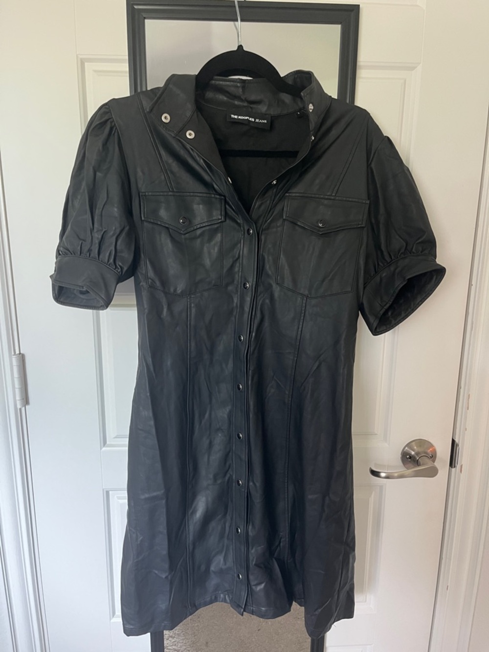 The Kooples Black Short-Sleeve Leather Shirt Dress